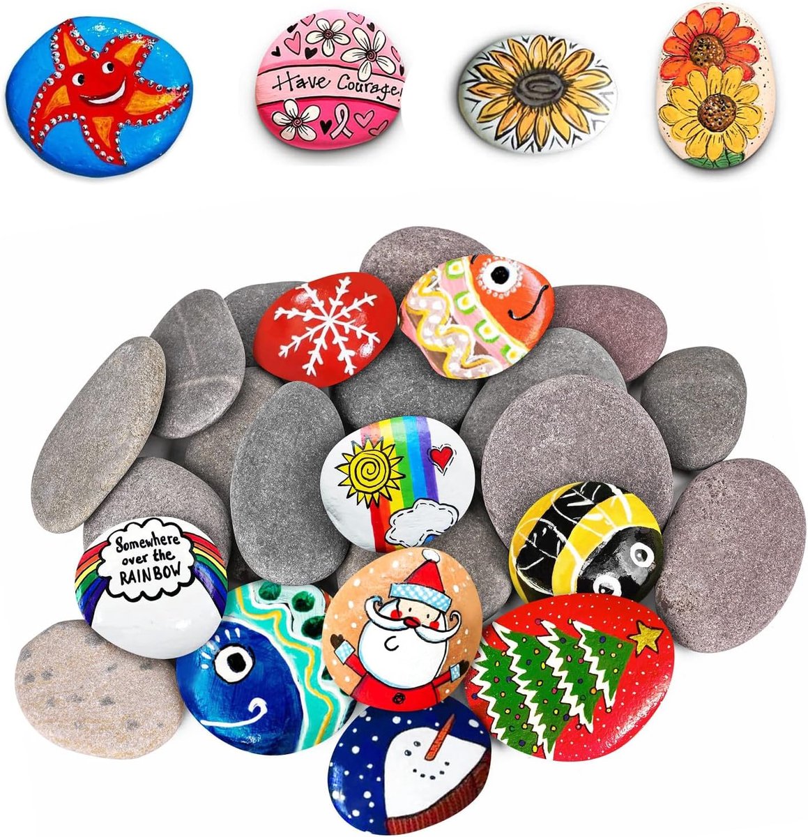 SnelShoppen - Stones for Painting - Grote Platte Natuurlijke Rivierstenen voor Schilderen, 20 Stuks, Decoratieve Kiezels voor Mandala Kunst, Kleurrijk