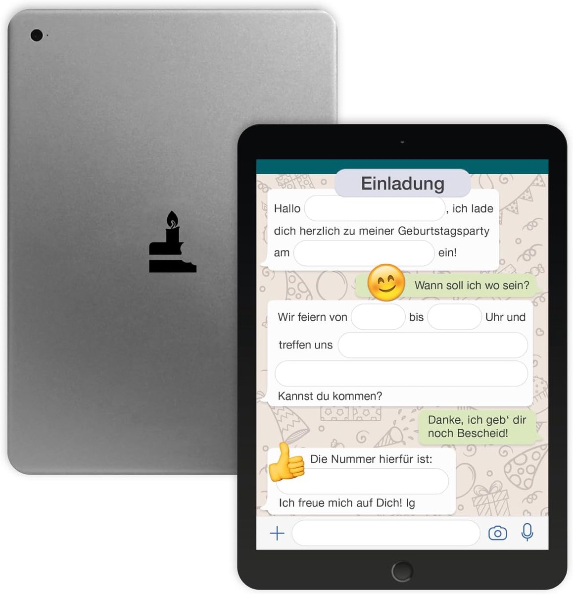 SnelShoppen - 12 Kinderfeestuitnodigingen Kaarten - Verjaardagskaarten voor Jongens en Meisjes - Tablet/Mobiele Telefoon Design - Rond Hoekjes - 14.8x