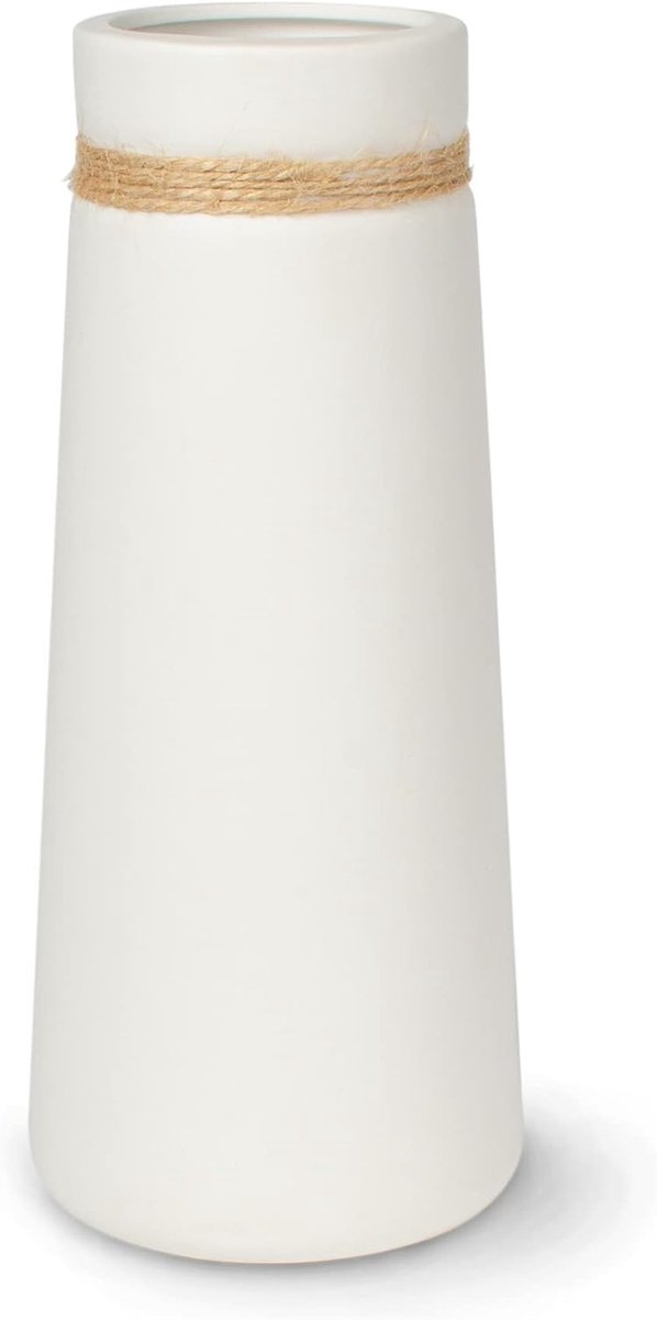 SnelShoppen - Grote Witte Matte Keramische Vaasje voor Pampasgras - Boho Decoratie 21cm Hoog voor Gedroogde Bloemen, Bloemenvaas voor Woonkamer en Kan