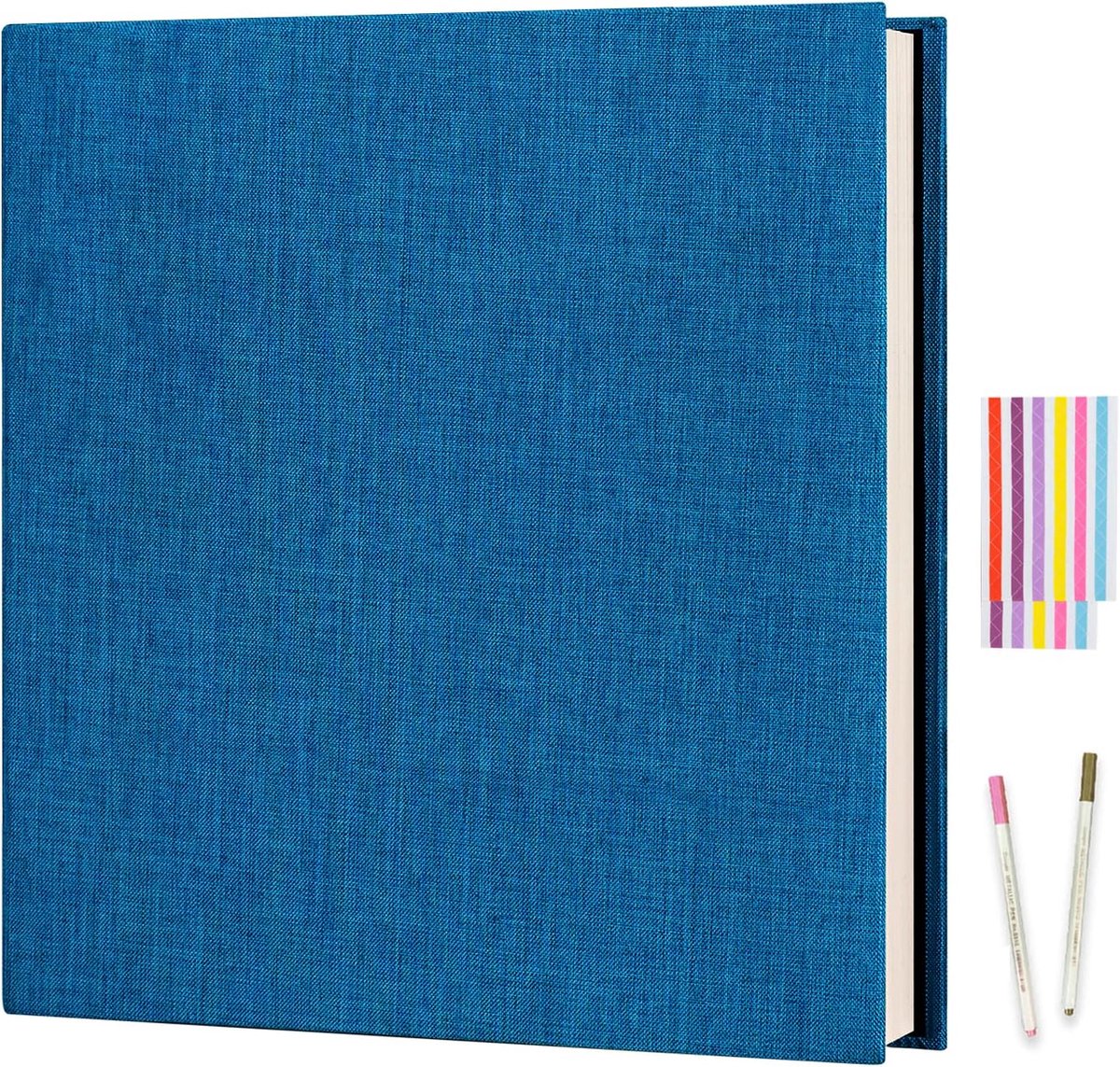 SnelShoppen - Foto Album Zelfklevend 10x15 cm, 40 Witte Pagina's, Linnen Kaft, Perfect voor Bruiloft, Verjaardag, Jubileum, Blauw, 27x28 cm