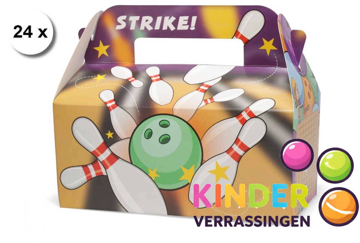 24 stuks menubox smulbox traktatiedoosje Kidsbox - BOWLING - 22 (lengte) x 11.5 (breedte) x 10 cm hoogte tot vouwpunt - uitdeeldoosje - kinderfeestje