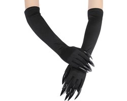 SnelShoppen - Halloween Kostuum Handschoenen Zwart Lange Gloves met Nagels - Herbruikbare Polyester Handschoenen voor Feestelijke Halloween Outfit - U