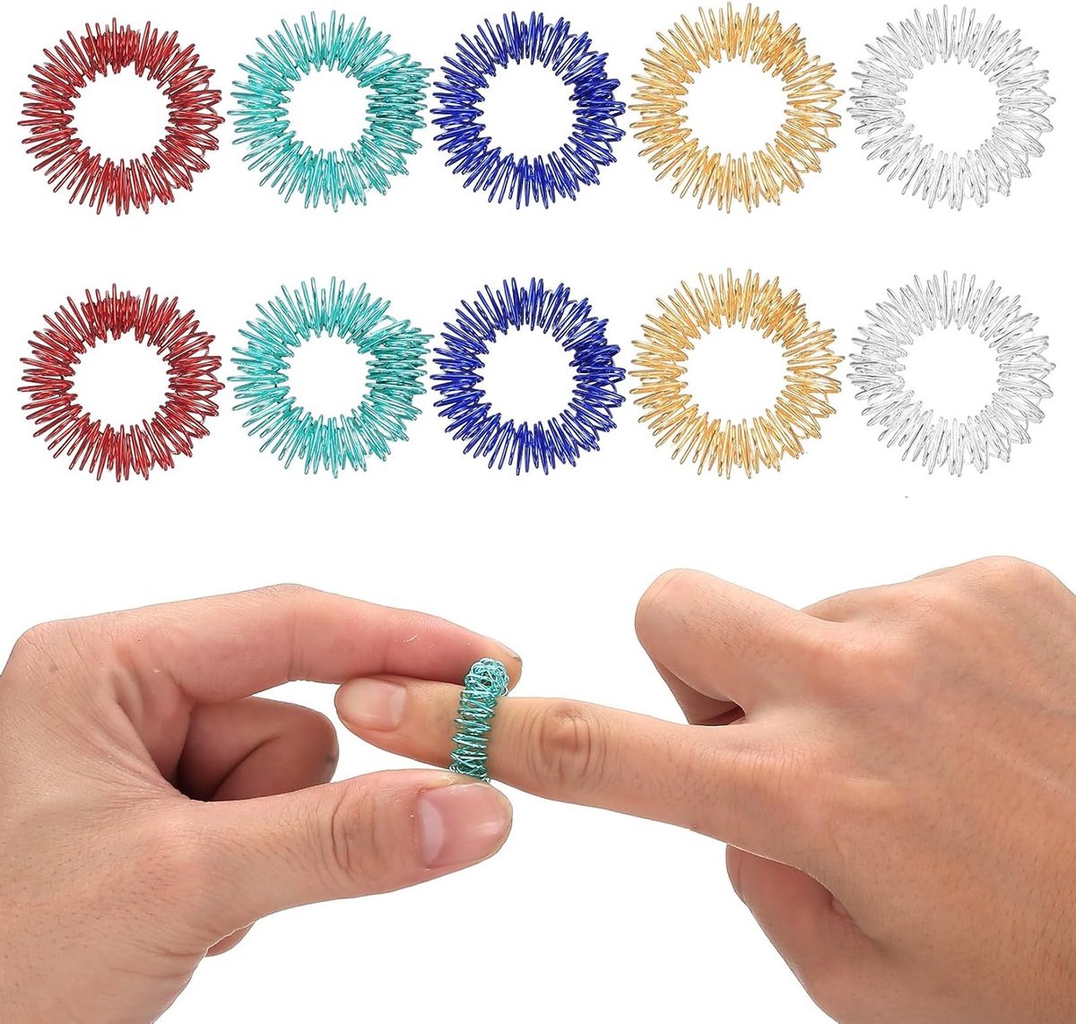 10 stuks acupressuurringen voor stressvermindering, ontspanning en vingermassage, fidget ringen voor kalmte en focus