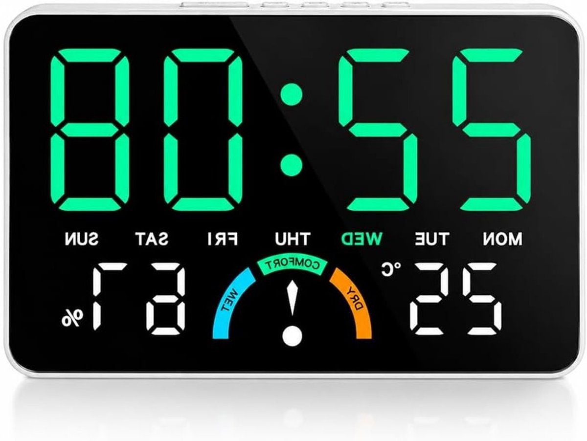 Digitale wandklok met alarm en temperatuurweergave, helder display, datum en weekfunctie, ideaal voor thuisgebruik