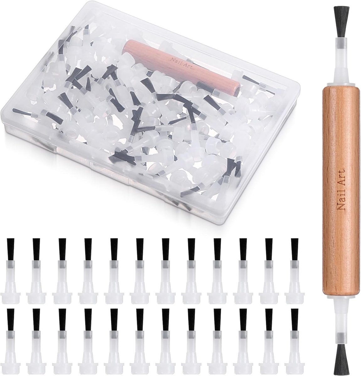 SnelShoppen - 50pcs Nagellak Vervangborstels Set met Houten Handvat Transparante Nagellakborstels Set Kleine Nagellakborstels Draagbaar Vervangbare Ge