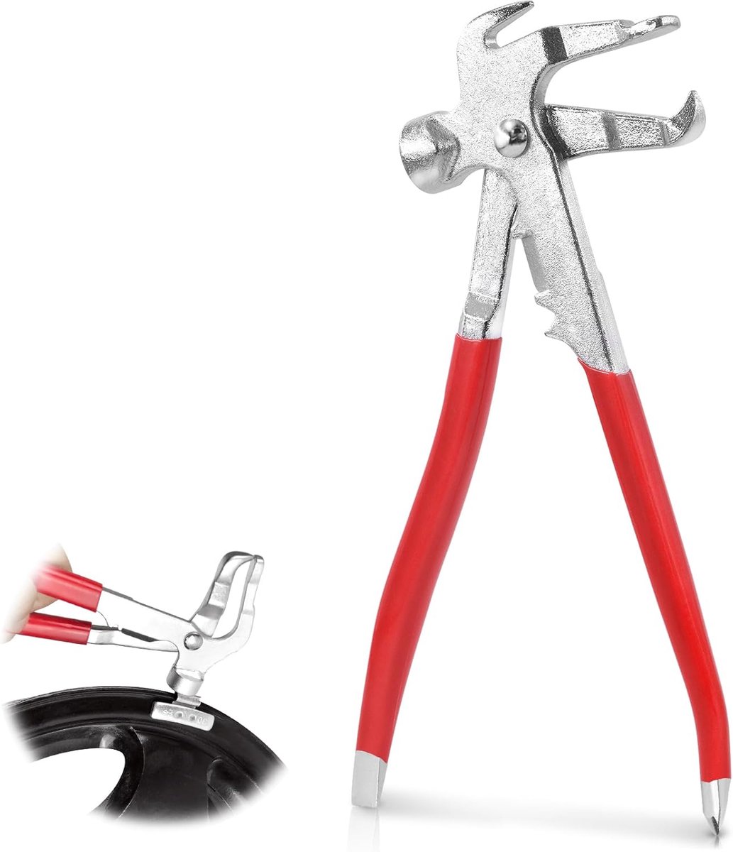 SnelShoppen - 1Pc Rode Wielbalanceringsgewichten Tang en Hamer Gereedschap voor Clip-On Wielgewichten Balanceren van Velgen, 3-in-1 Tubeless Bandrepar