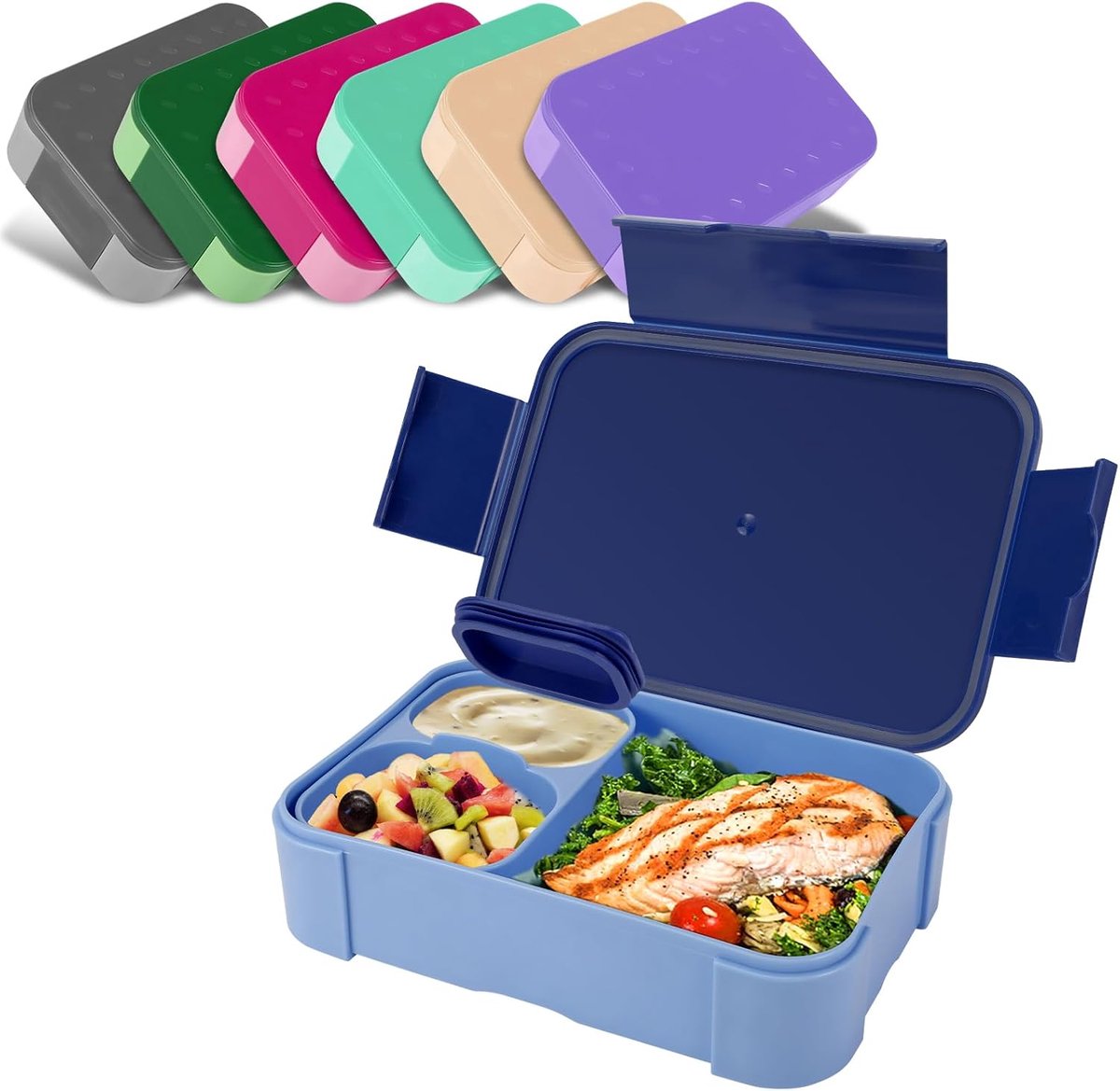 SnelShoppen - Pavlleen Broodtrommel voor Kinderen met Vakken, 900 ml, Lekvrije Lunchbox in Blauw - Ideaal voor School, Picknick, Magnetron en Vaatwasm