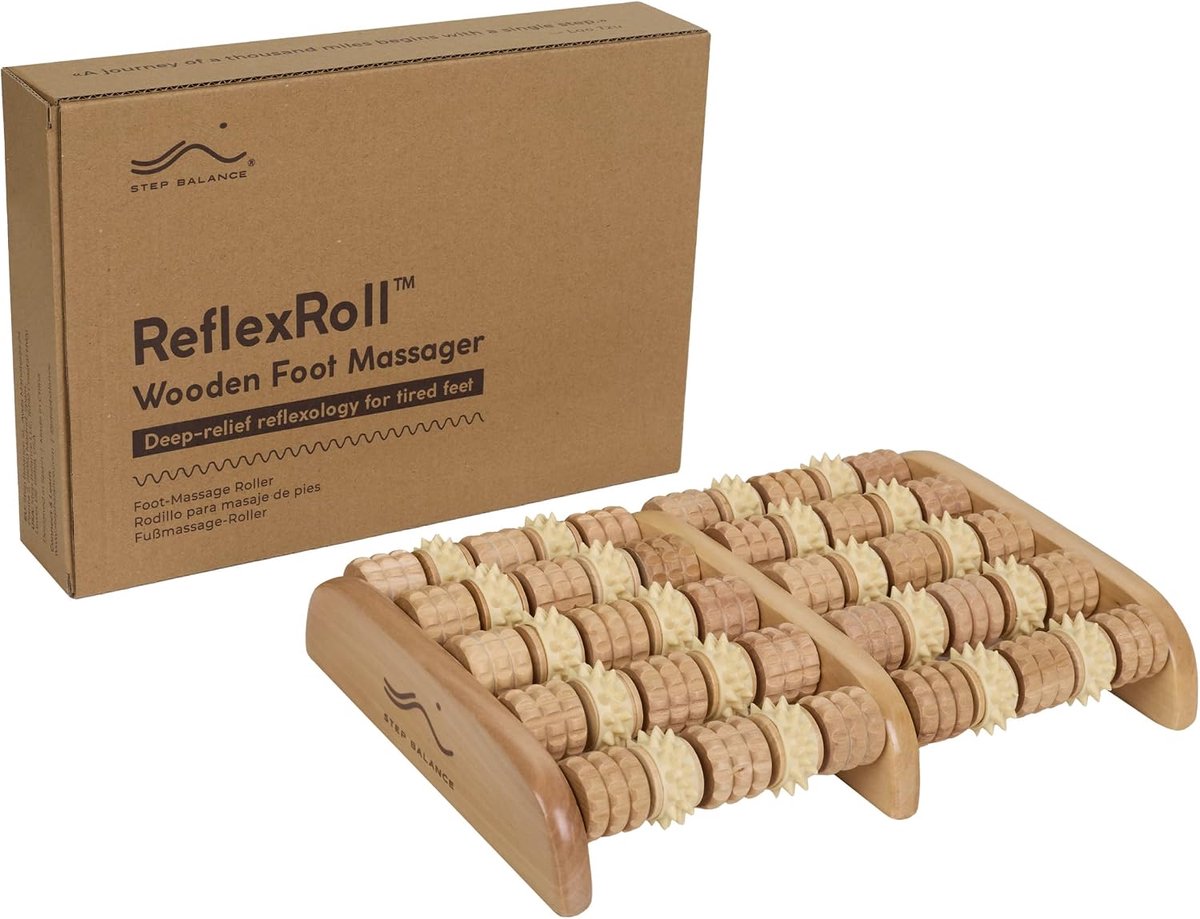 SnelShoppen - ReflexRoll Houten Voetmassage Roller, 50 Rollen, 29 cm | Acupressuur, Reflexzones, Geschikt voor Plantenfascitis, Antislip Basis, Geen B