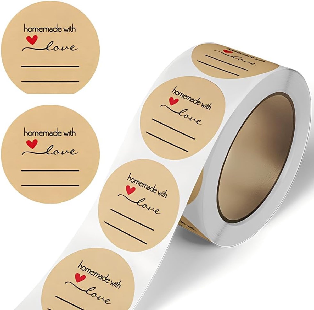 SnelShoppen - 500 Stuks Kraft Papier Stickers - Zelfklevende Labels - Ronde Stickers voor Bruiloft, Kerstcadeaus, Keukenlabels - Milieuvriendelijk en