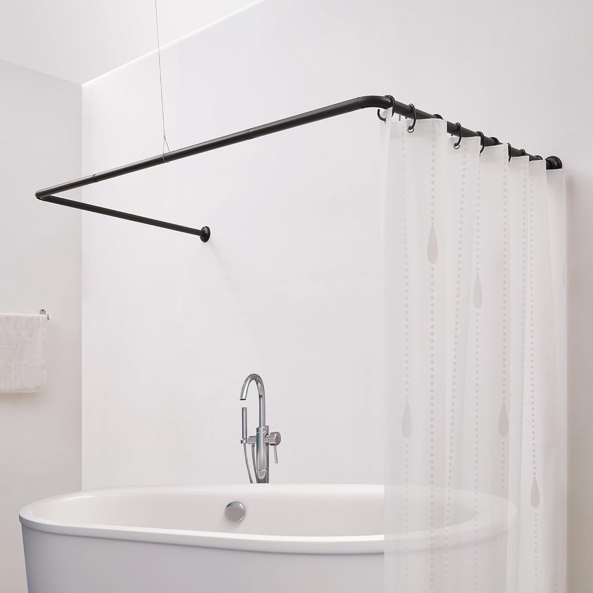 SnelShoppen - U-vormige doucherail 88x93.5x88 cm | Hoekdoucherail van staal, mat zwart | Inclusief plafondsteun en 12 haken | Montagekit