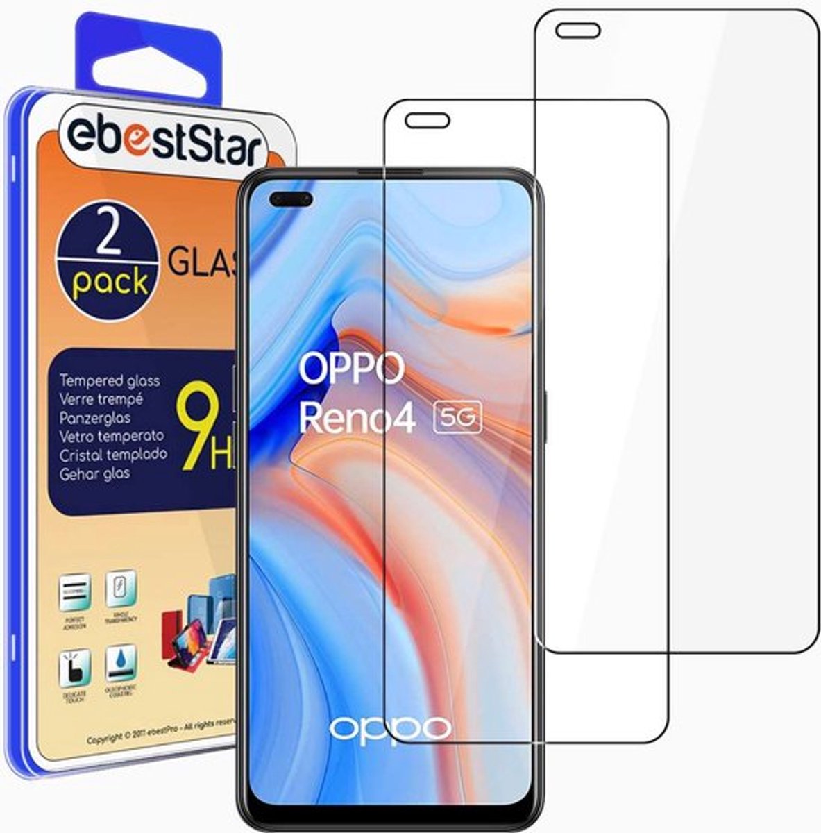 ebestStar - {2 Stuks} Gehard glas geschikt voor Oppo Reno4 5G, Screen Protector Cover, Schermbeschermer Tempered Glass