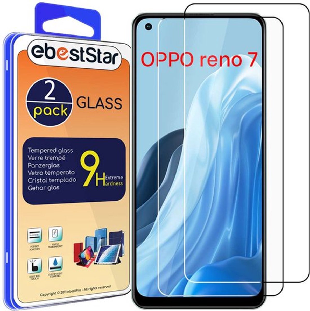 ebestStar - {2 Stuks} Gehard glas geschikt voor Oppo Reno7 4G, Screen Protector Cover, Schermbeschermer Tempered Glass