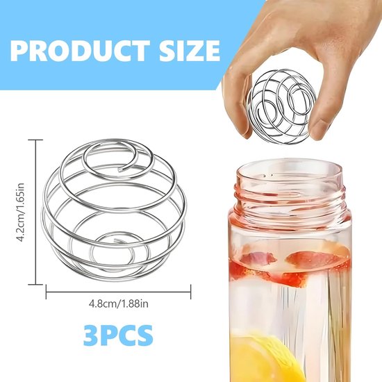 SnelShoppen - 3 Stuks Roestvrijstalen Schudbal - Zilveren Shakeball Mixerballen voor Eiwitdranken, Milkshake Blender, Fles Mixen, Duurzaam Keukenacces van Snelshoppen — afbeelding 5