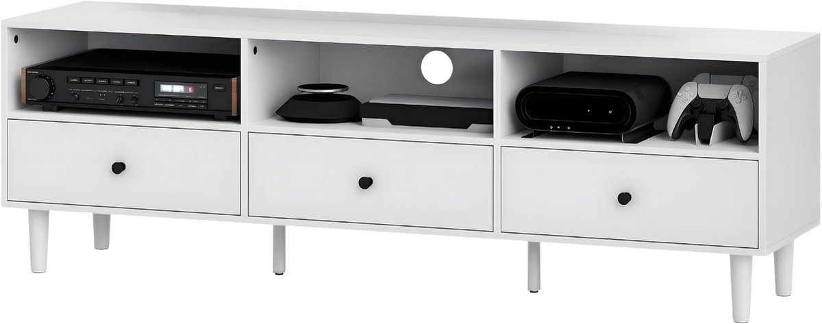 Happiq TV-meubel 140x34x45 cm – TV Kast van Spaanplaat & Metaal – Wit