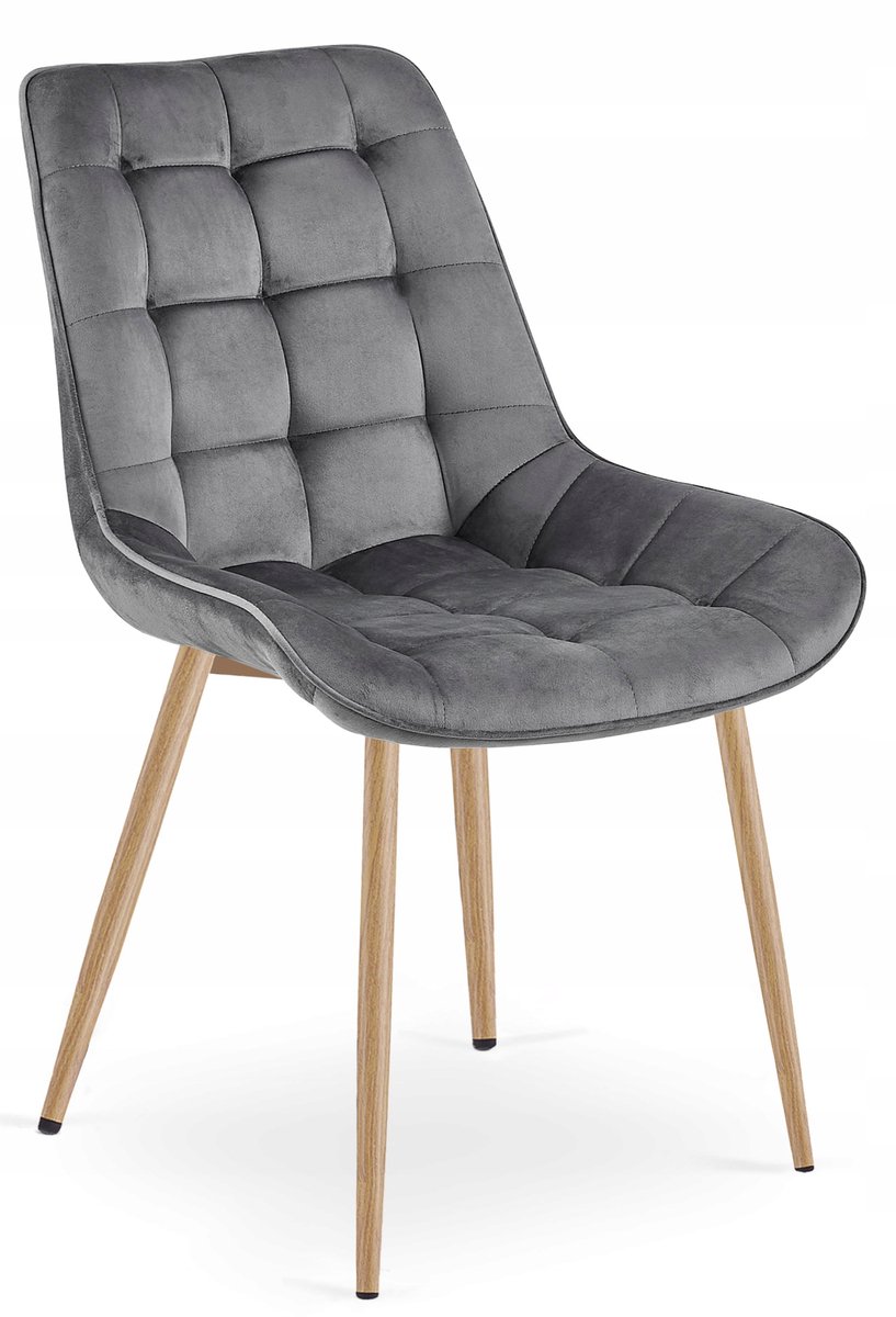 Oskar Eetkamerstoel BERA – Donkergrijs Velvet / Fluweel – Gestoffeerde Zitting – Metalen Poten in Eikenlook – Modern Scandinavisch Design – Voor Eetkamer, Keuken en Woonkamer