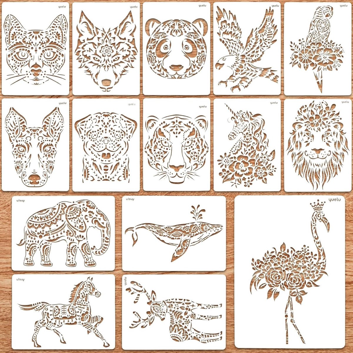 15 Herbruikbare Dieren Sjablonen 30 x 22 cm voor Schilderen, DIY en Scrapbooking Activiteiten