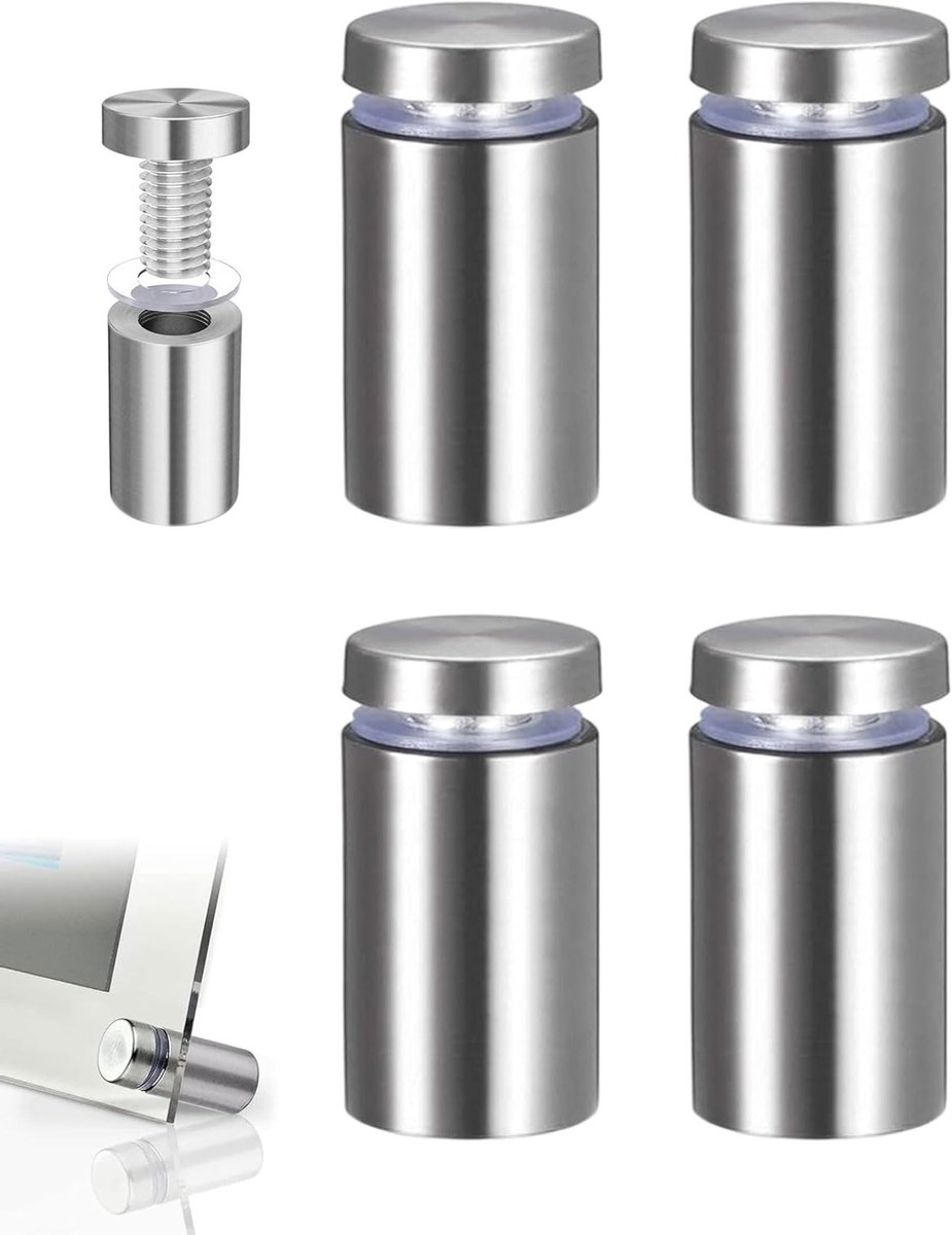 Afstandhouders voor Wandmontage - 4 Stuks Edelstaal voor Glas, Spiegel en Acryl Displays (