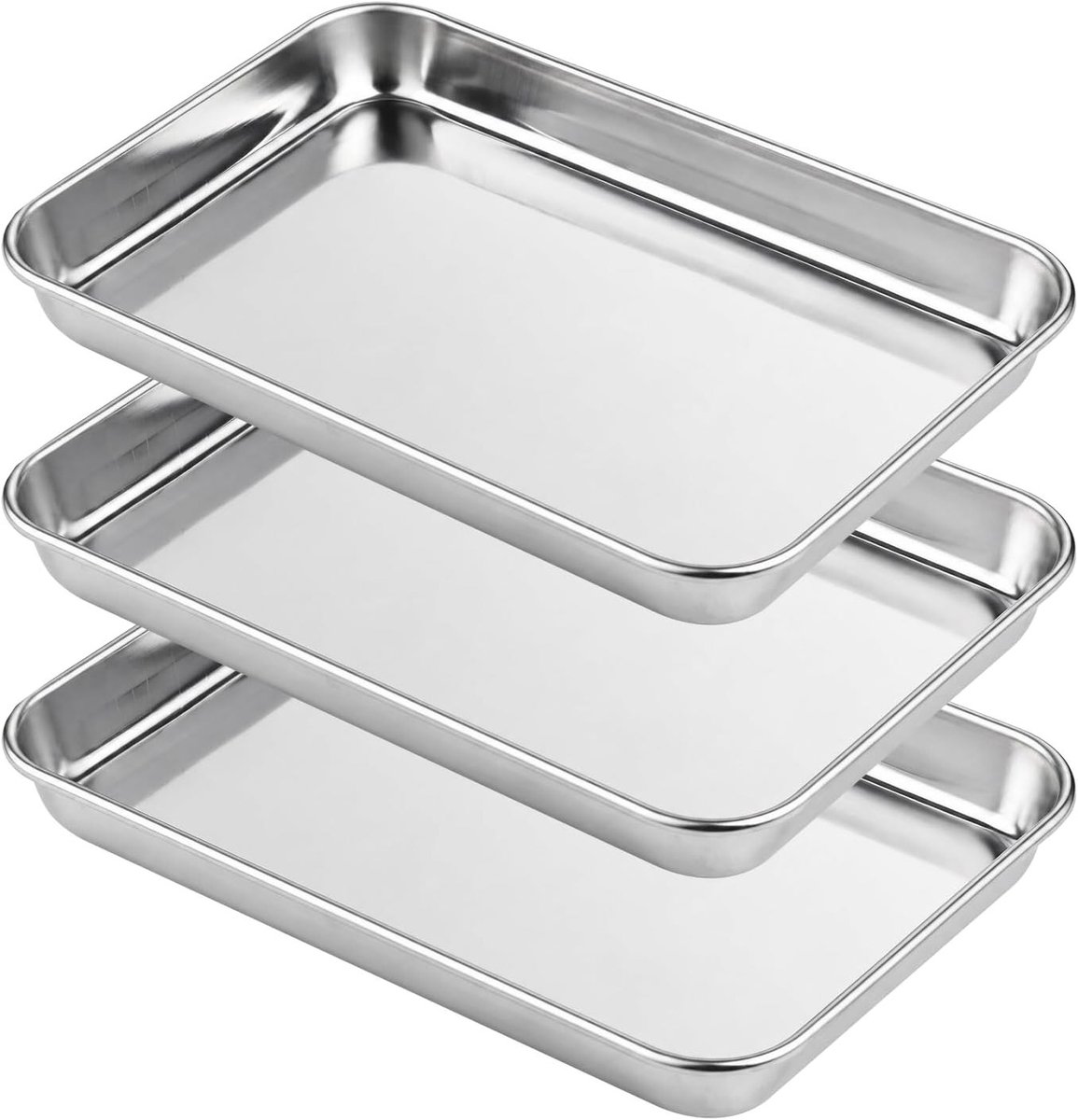 Set van 3 Bakstalen voor de Oven - Rvs Grillplaat, Keukenaccessoires voor Bakken, Koken en Serveren, Vaatwasserbestendig, 23 x 17 x 2.5 cm