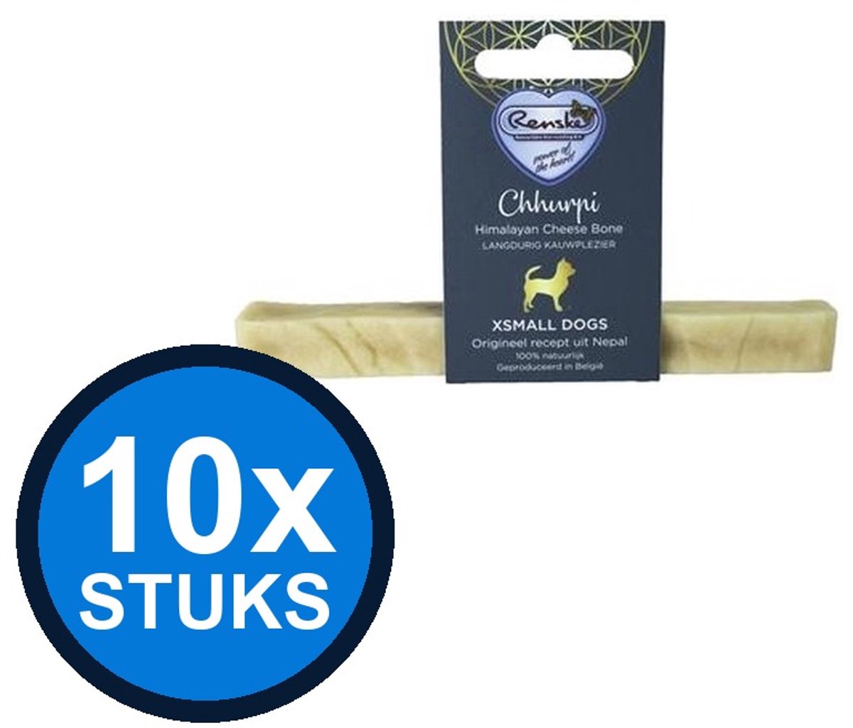 10x Renske - Chhurpi kauwkluif XS 27gr - Hondenvoer Snacks - 27 g