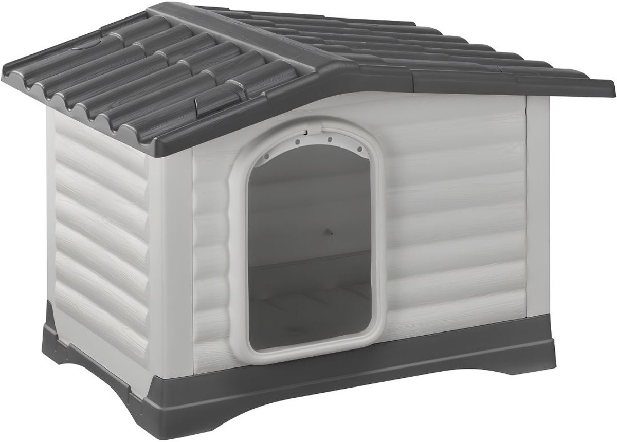 SP® Hondenhok - Middelgrote Hondenras Grootte - Hondenhok Buiten - Hondenhuis - Grijs/Zwart - 59cm x 73cm x 53cm