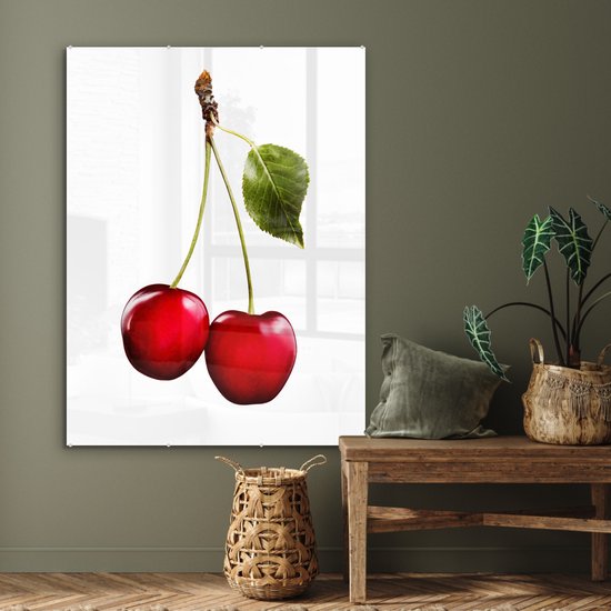 Peinture sur Verre - Cerises - Fruits - Wit - 90x120 cm - Peintures sur Verre Peintures - Photo sur Glas