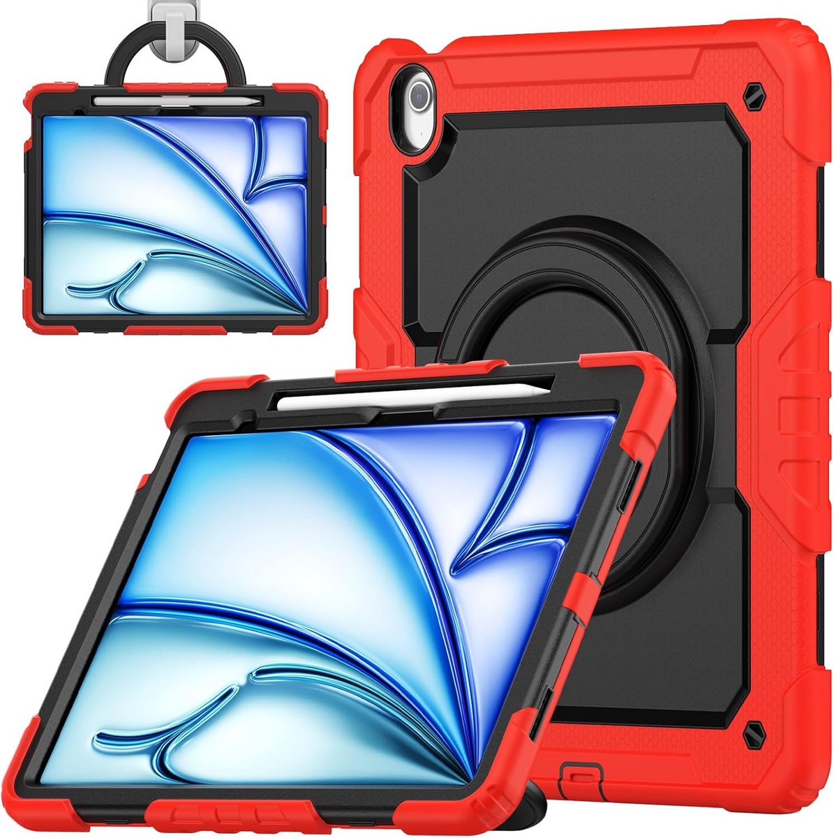 Robuuste 360 Graden Draaibare Tablethoes voor iPad Air 13 inch M2 (2024) met Handgreep en Screenprotector
