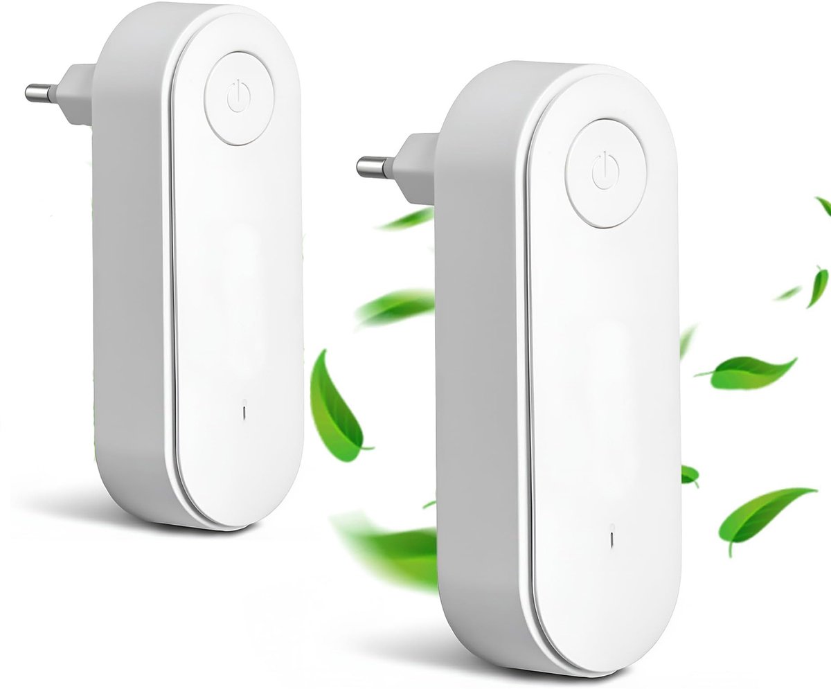 Plug in luchtreiniger-2 stuks plug in luchtreiniger kattenhaar-Luchtreiniger - mini-luchtreiniger met stekker - voor slaapkamer, huis en woonkamer, verwijdert rook en stof - wit - 11 x 3,7 cm