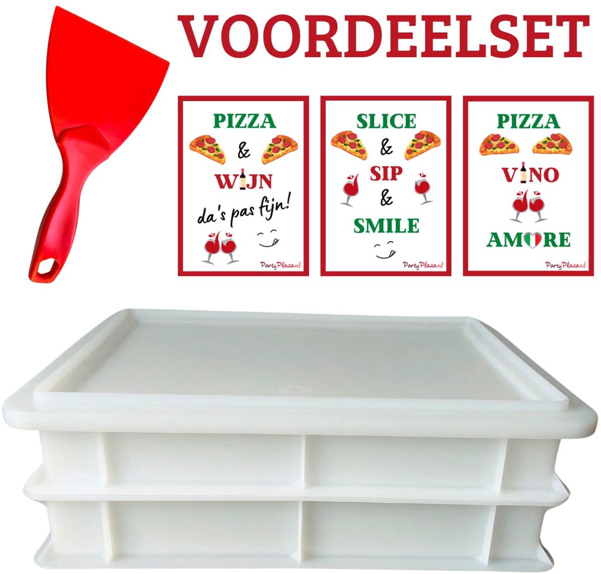 Voordeelset: 2 x Deegkrat wit, 1 x deksel wit, 1 x deegspatel rood