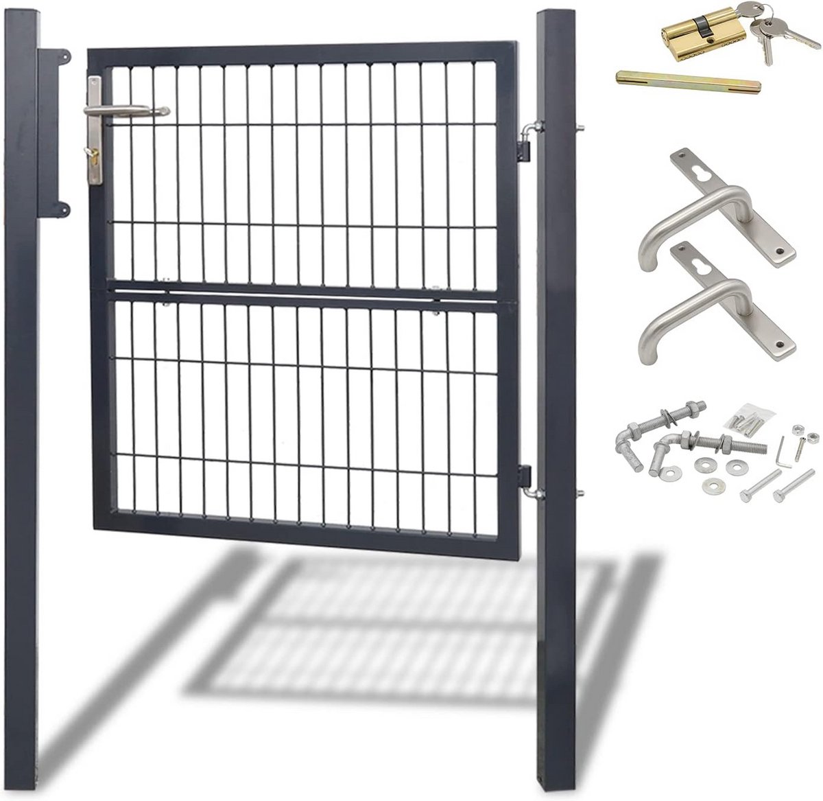 Robuuste Verzinkte Tuinpoort 100x100 cm Antraciet met Slot en Sleutels