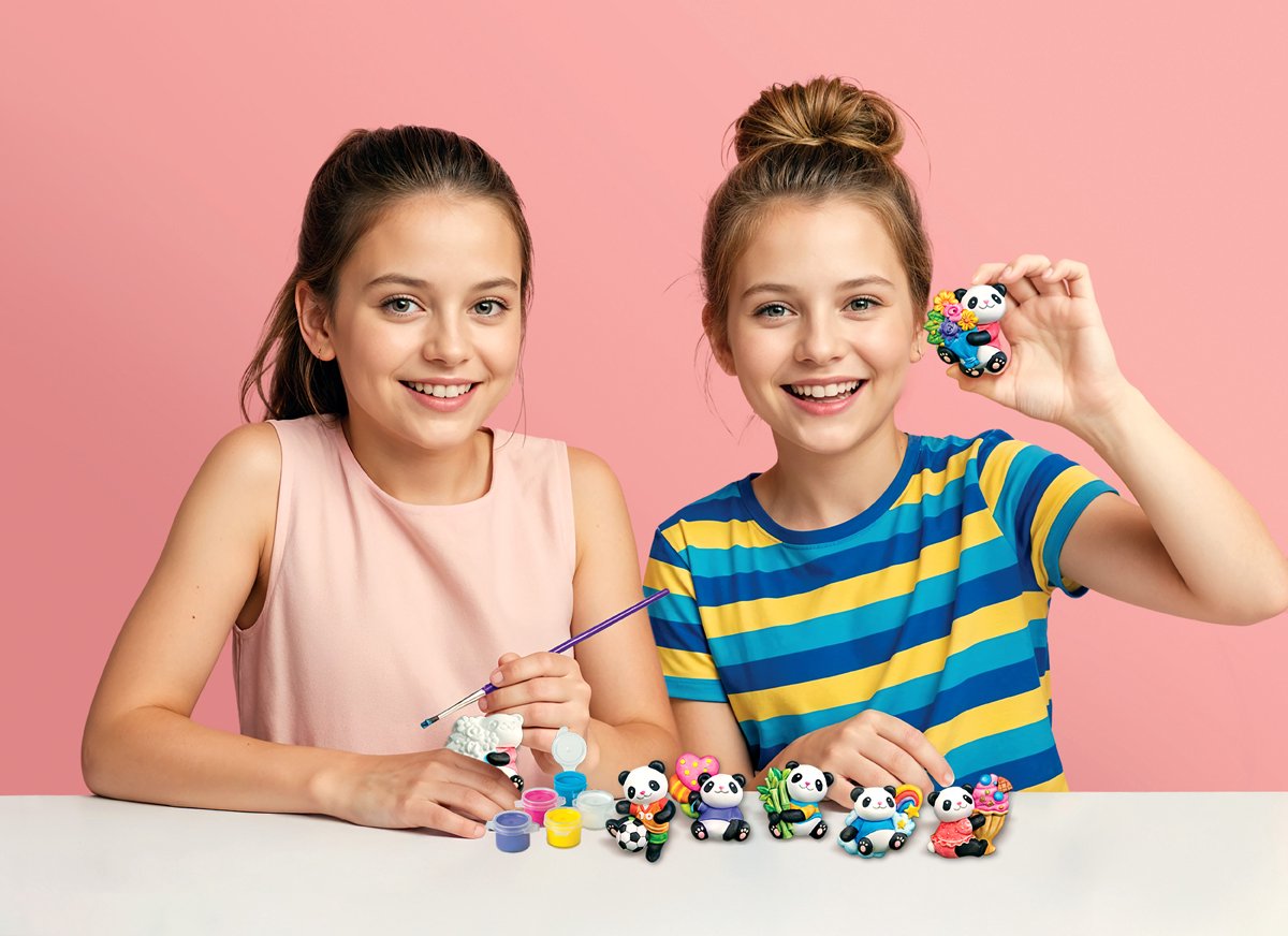 4M Knutselen - Giet En Verf - Schattige Pandabeer - 6 Magneten - Creatief Speelgoed - 5 Jaar