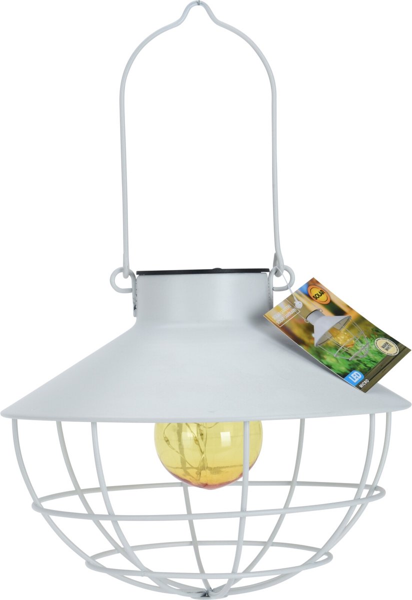 1x Solar hanglantaarn wit op zonne-energie 21 cm - Tuindecoratie/accessoires - Tuinverlichting - Tuinlampjes - Buiten verlichting - Solar/zonne-energie lamp voor in de tuin