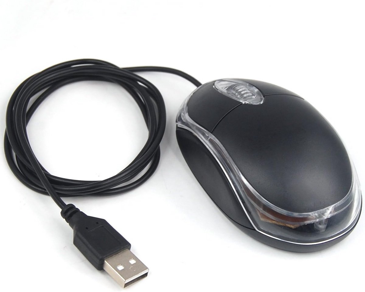 Quality USB 3D LED Optical Wired Scroll Wheel Mini Mouse Mice for PC Laptop - Black