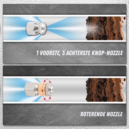 HEZIVO® Rioolslang 15 m - Rioolreinigingsset 180 bar - Universeel - Hogedrukreiniger - Met 3x Straalmondstuk van Merkloos	 — afbeelding 4