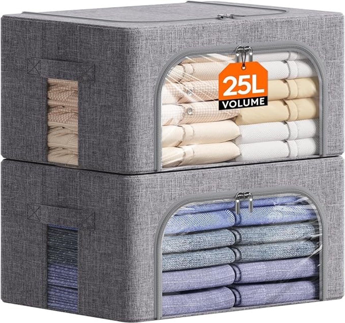 Stapelbare Opbergdoos 25L met Deksel - 2 Stuks