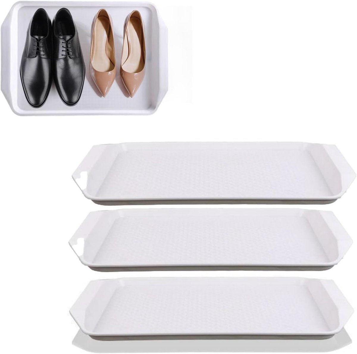 Plastic Dienblad - Laarzenbakken Set - Schoenen Schoon Houden - Verhoogde Rand - 3 Stuks - Wit