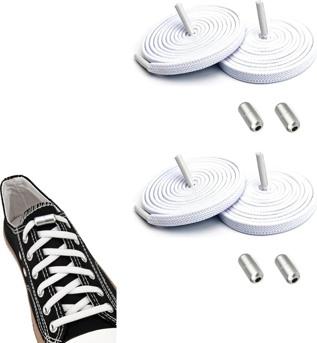 Verstelbare elastische veters met metalen capsules, veters zonder knopen, ideale rubberen veters voor sneakers