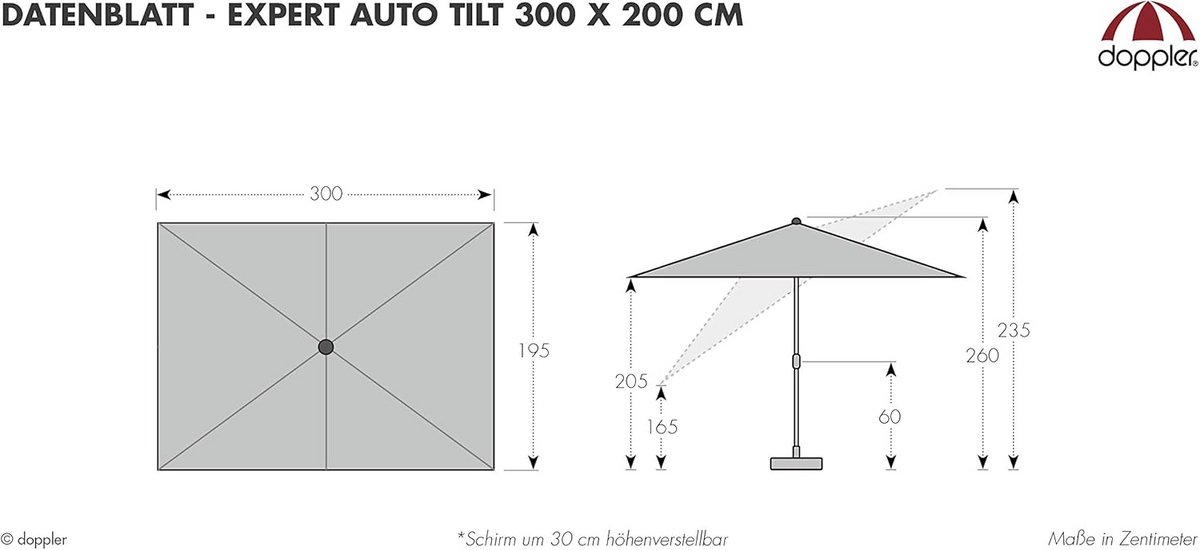 Doppler Expert Auto Tilt Rectangular parasol for balcony or terrace