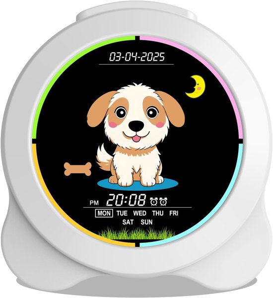 Kinderwekker - Slaaptrainer Klok - Tijd Leren - Zon Maan Hond - LED Display - Wit — afbeelding 5