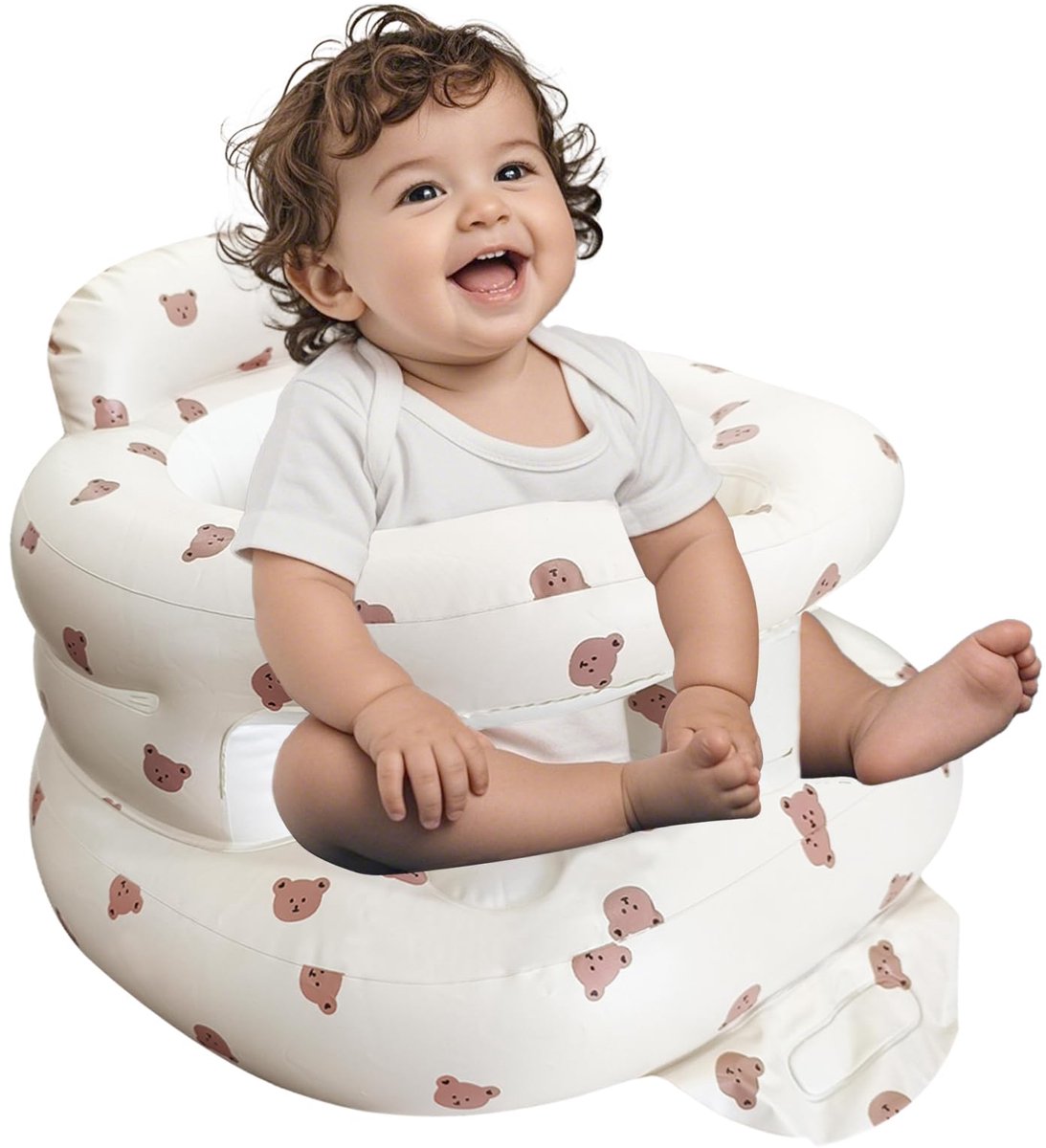 Opblaasbaar babyzitje voor baby's van 3-36 maanden – Babystoel met veiligheidsrand en ingebouwde luchtpomp – Opblaasbaar vloerzitje met rugsteun – Ideaal voor thuis en op reis - Kleine Beer (Groot formaat)