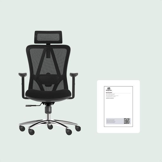 LifeGoods Ergonomische Bureaustoel - NEN1335-gecertificeerd - Gamestoel - 150kg - Office Chair - Volwassenen - Kantoorstoel - Hoofdsteun - Zwart/Chroom