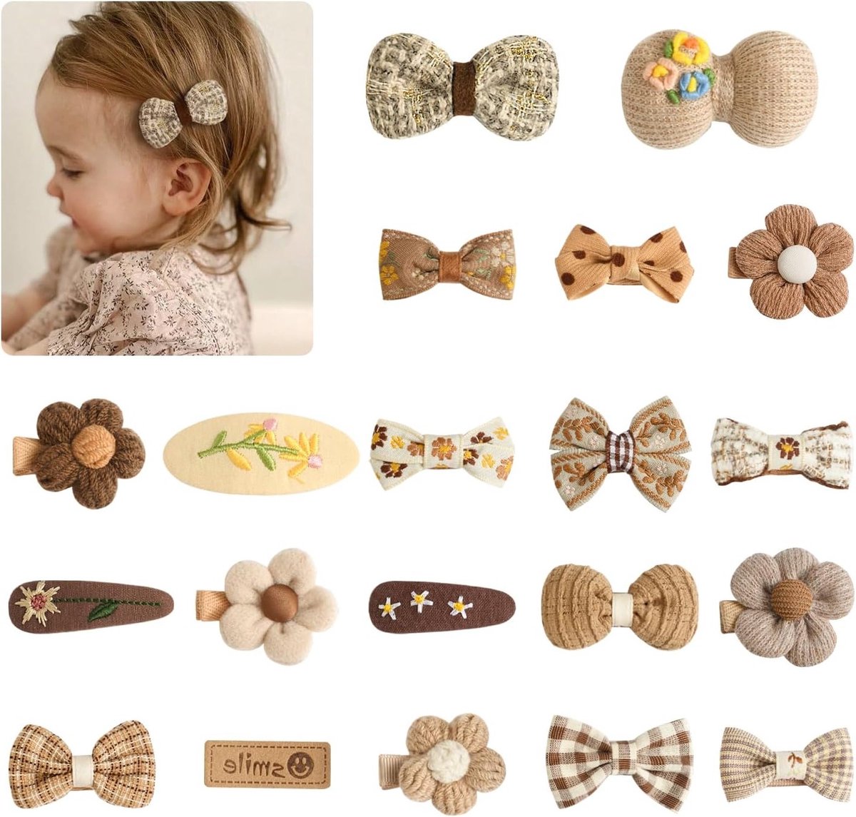 Set van 20 Haarspeldjes voor Baby Meisjes - Kleine 5cm Haarstrikken voor Peuters en Kinderen - Volledig Bedekte Haaraccessoires