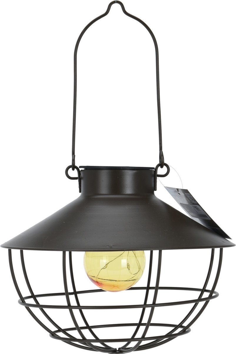 1x Solar hanglantaarn donker bruin op zonne-energie 21 cm - Tuindecoratie/accessoires - Tuinverlichting - Tuinlampjes - Buiten verlichting - Solar/zonne-energie lamp voor in de tuin