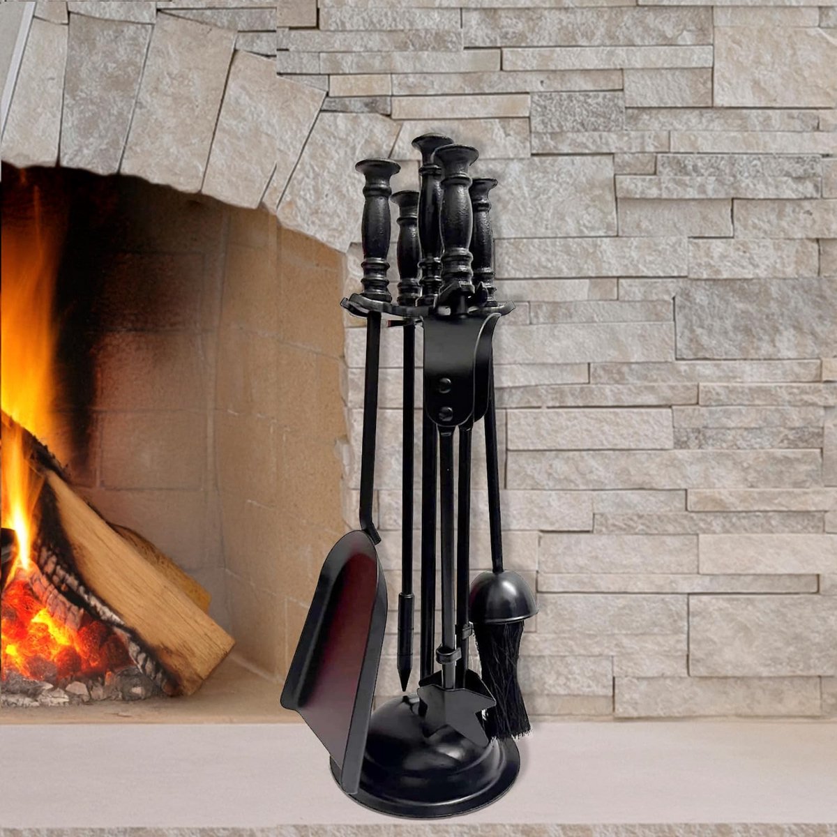 Marco Paul16" Traditionele haardset haardaccessoires set voor thuis open haard management zwart metalen emmer set indoor brandapparatuur houten log emmer