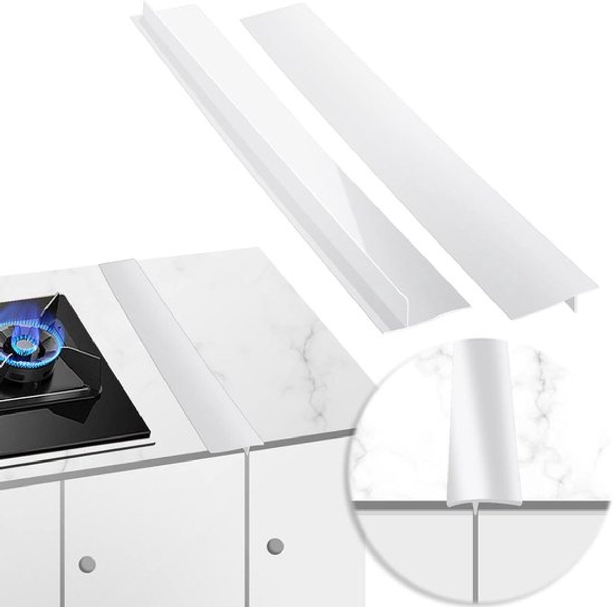 Siliconen spleet kookplaatteller 2 stuks voor kookplaat, oven, wasmachine - 76 cm wit