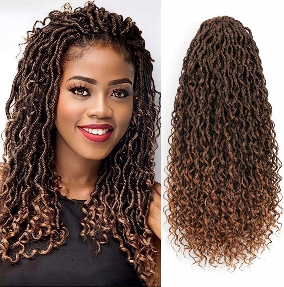 Boho Faux Locs Curly Crochet Vlechten Haarverlenging Natuurlijke Look - 5 Stuks Synthetisch Haar + Accessoires
