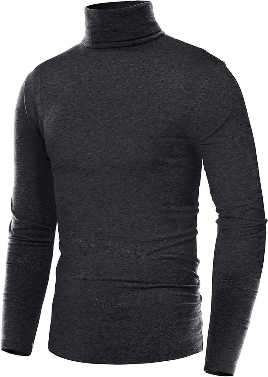 Heren Turtleneck Pullover met Lange Mouwen - Fijn Gebreid Casual Slim Fit Sweatshirt in Donkergrijs, Ideaal voor Koude Dagen en Comfortabele Outfits