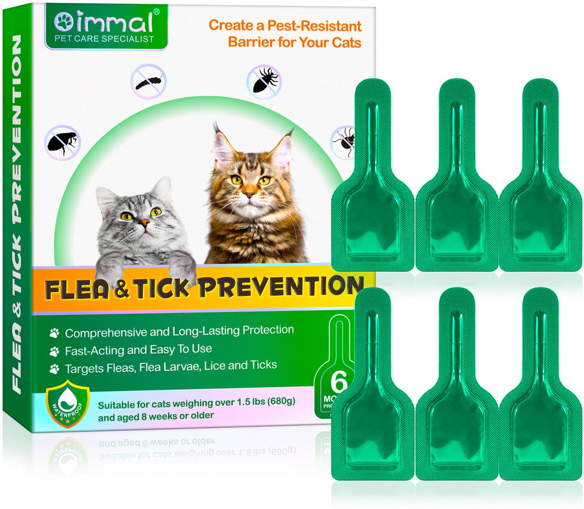 Oimmal Anti Vlo & Teek Druppels voor Katten - Katten Supplement - 6 Ampullen