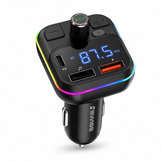ISWISS 3.1A Wireless FM Transmitter Auto Bluetooth – USB C en USB Lader – Handsfree Bellen en Muziek Streamen