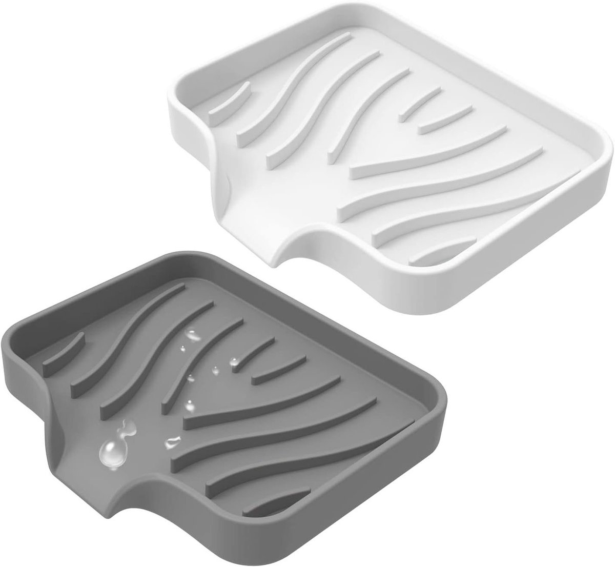 Siliconen zeephouders met afvoer - Antislip design - Reiszeepbakje - Zeepbakhouder voor badkamer en keuken - Wit en grijs - Set van 2