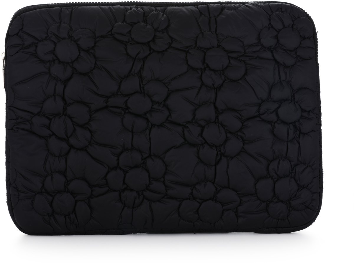 Gevoerde Laptophoes met Reliëf Bloemenpatroon – Schokbestendige Laptop Sleeve – Modieuze Beschermhoes met Puffer-Effect en Ritssluiting - Zwart